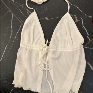 Princess Polly Cream Tie-Front Halter Top